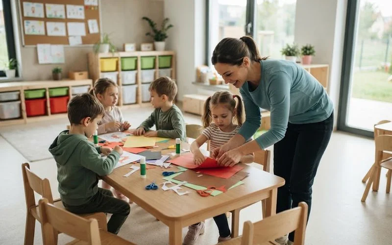 Group of four and five-year-olds sitting on a mat during a structured kindergarten activity in Brisbane